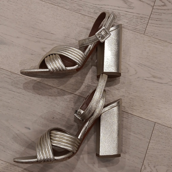 TABITHA SIMMONS Gold Leather Block Heel Sandals Size 37 - Picture 7 of 9